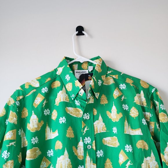 Notre Dame Fighting Irish Button Up Shirt Mens Medium Green Uscape USA NWT - Picture 3 of 13